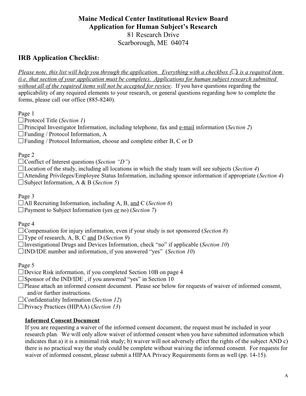 Maine Medical Center Institutional Review Board