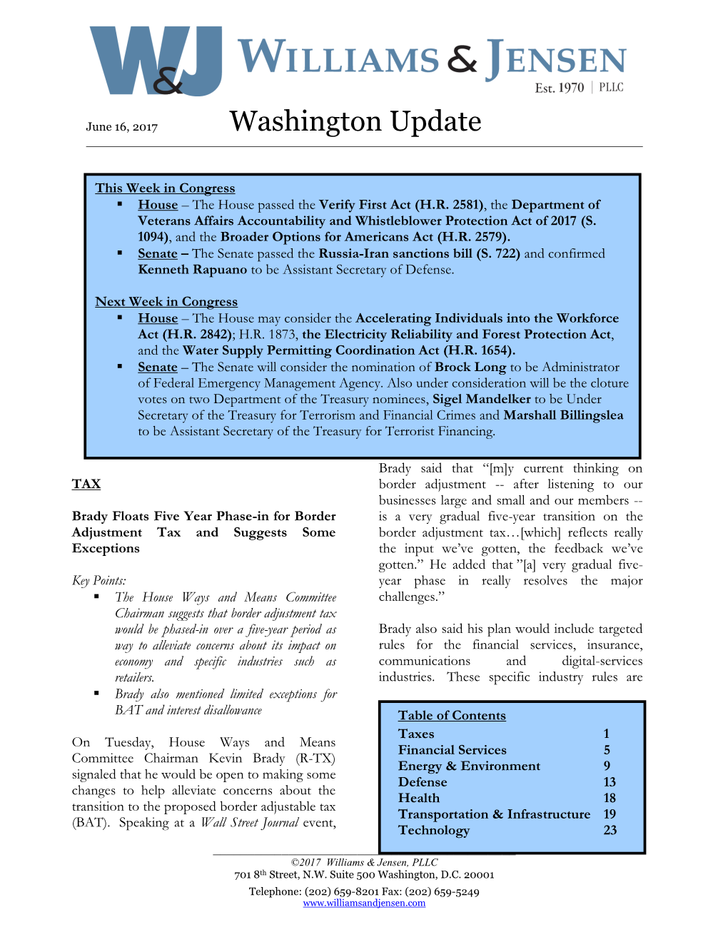 WJ Washington Update