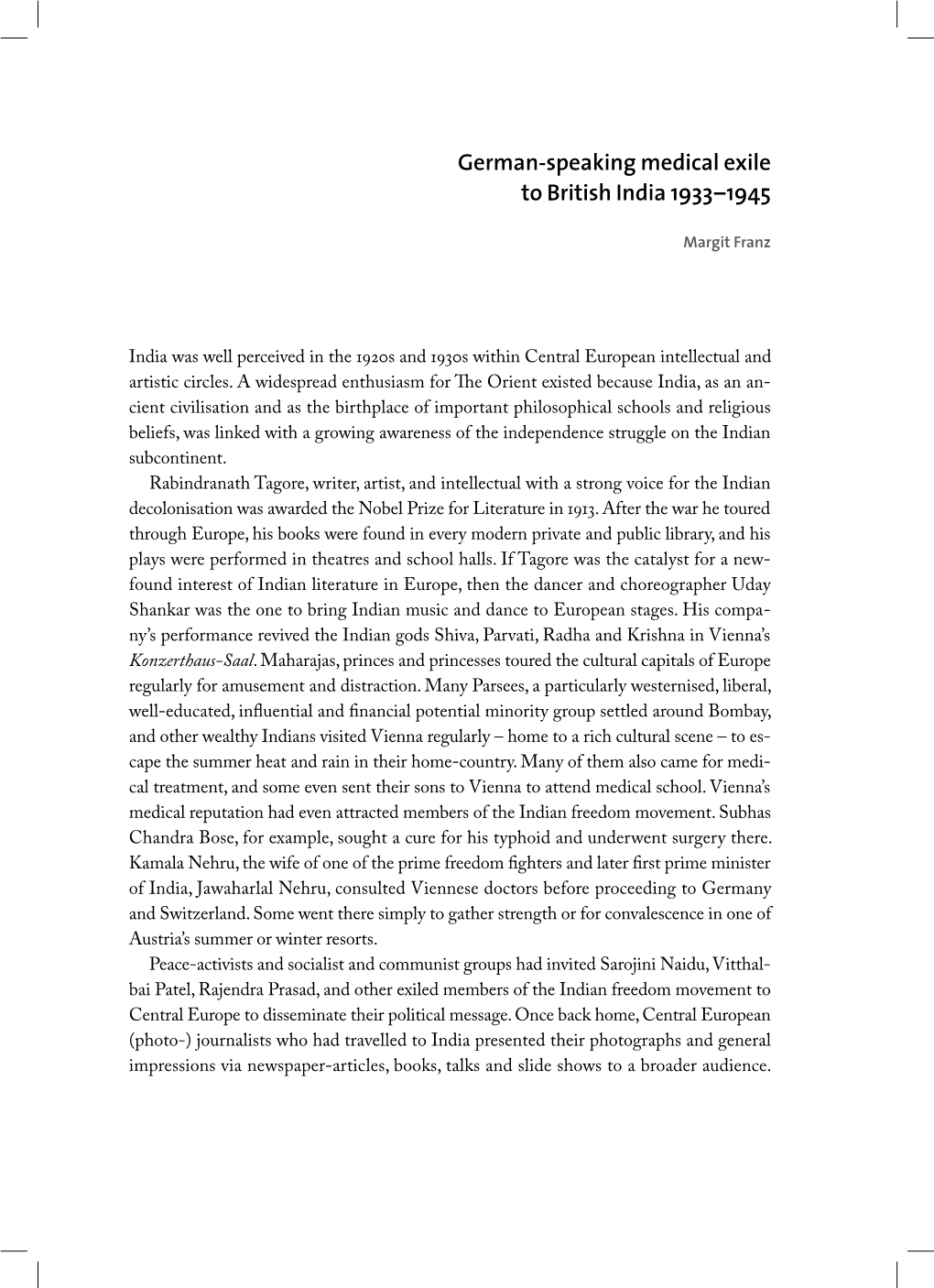 German-Speaking Medical Exile to British India 1933–1945