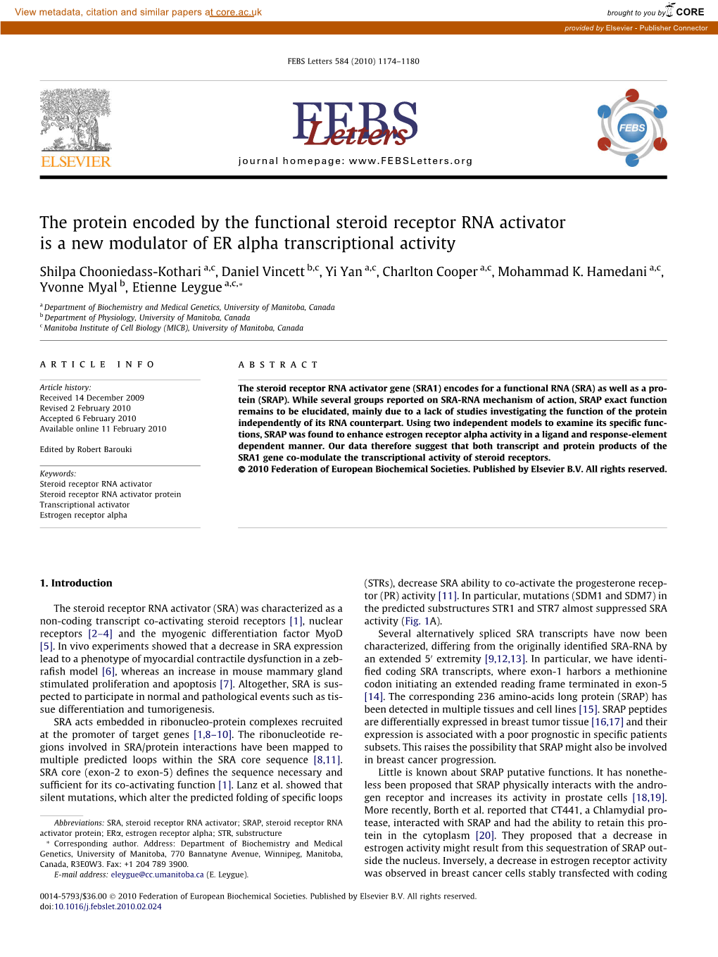 The Protein Encoded by the Functional Steroid Receptor RNA Activator Is a New Modulator of ER Alpha Transcriptional Activity