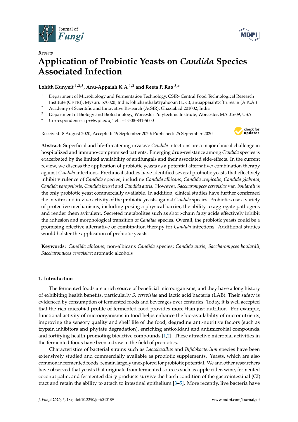 Application of Probiotic Yeasts on Candida Species Associated Infection