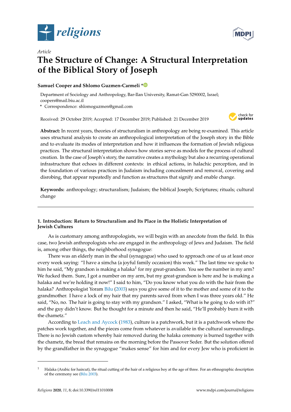 A Structural Interpretation of the Biblical Story of Joseph