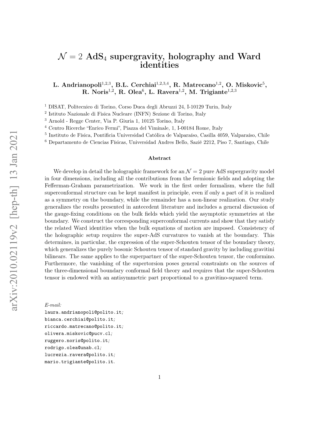 Arxiv:2010.02119V2 [Hep-Th] 13 Jan 2021