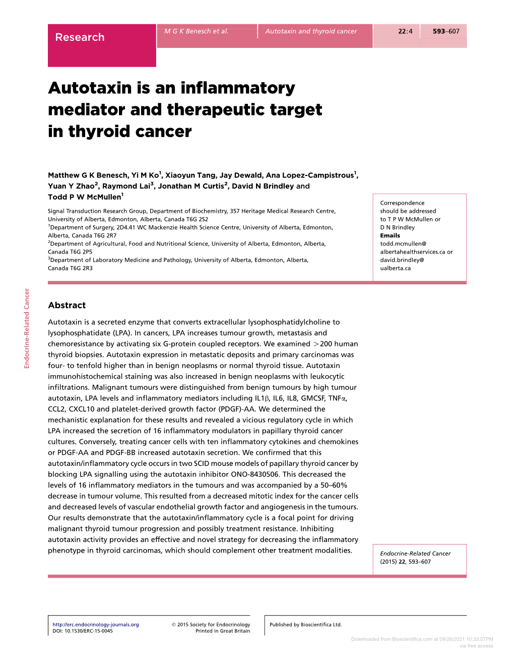 Autotaxin Is an Inflammatory Mediator and Therapeutic Target in Thyroid