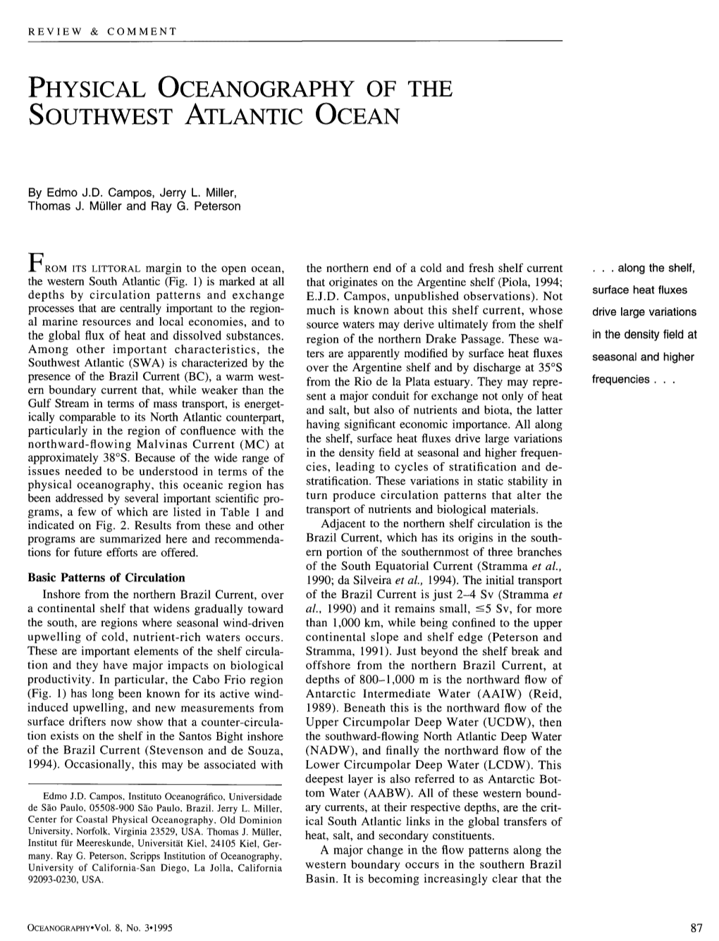 Physical Oceanography of the Southwest Atlantic Ocean