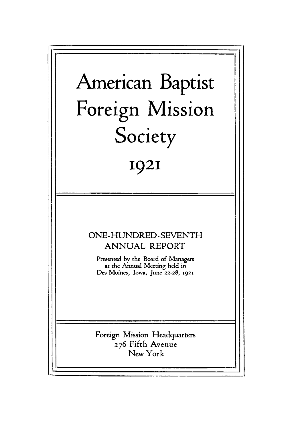 American Baptist Foreign Mission 1921