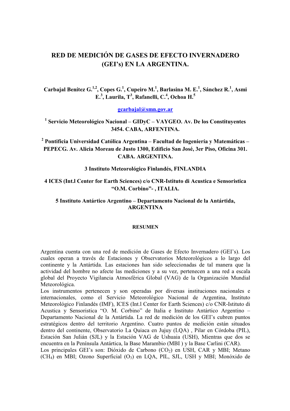 RED DE MEDICIÓN DE GASES DE EFECTO INVERNADERO (GEI’S) EN LA ARGENTINA