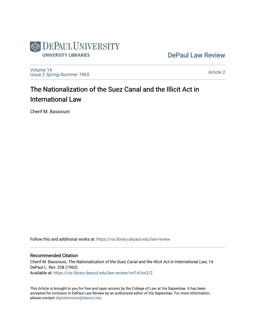 The Nationalization of the Suez Canal and the Illicit Act in International Law