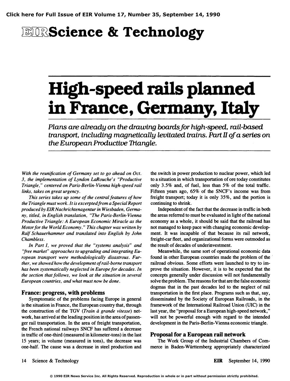 High-Speed Rails Planned in France, Germany, Italy