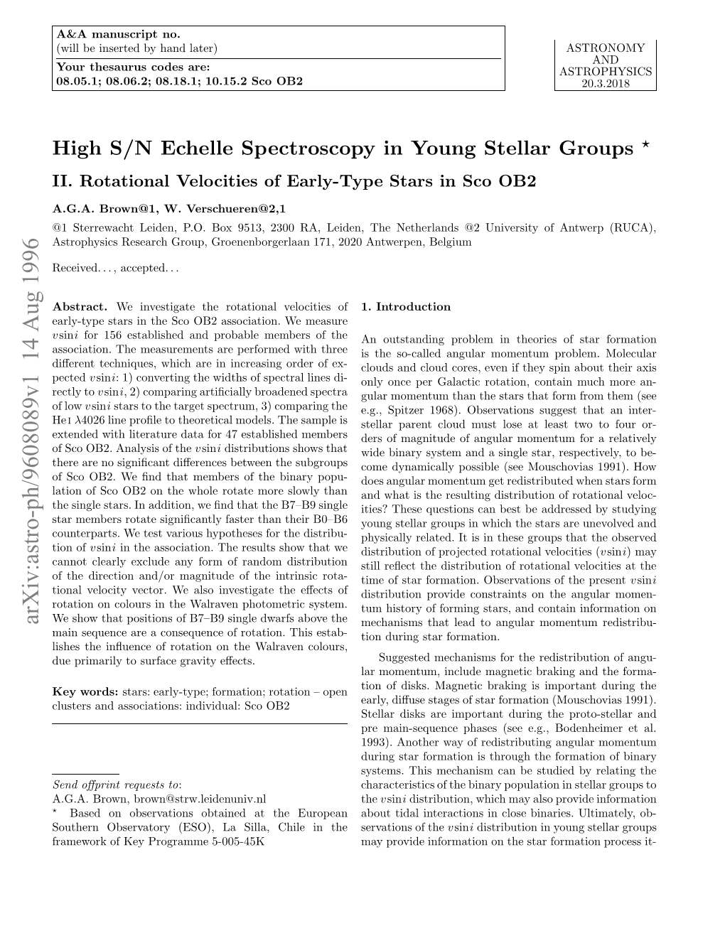 High S/N Echelle Spectroscopy in Young Stellar Groups II. Rotational