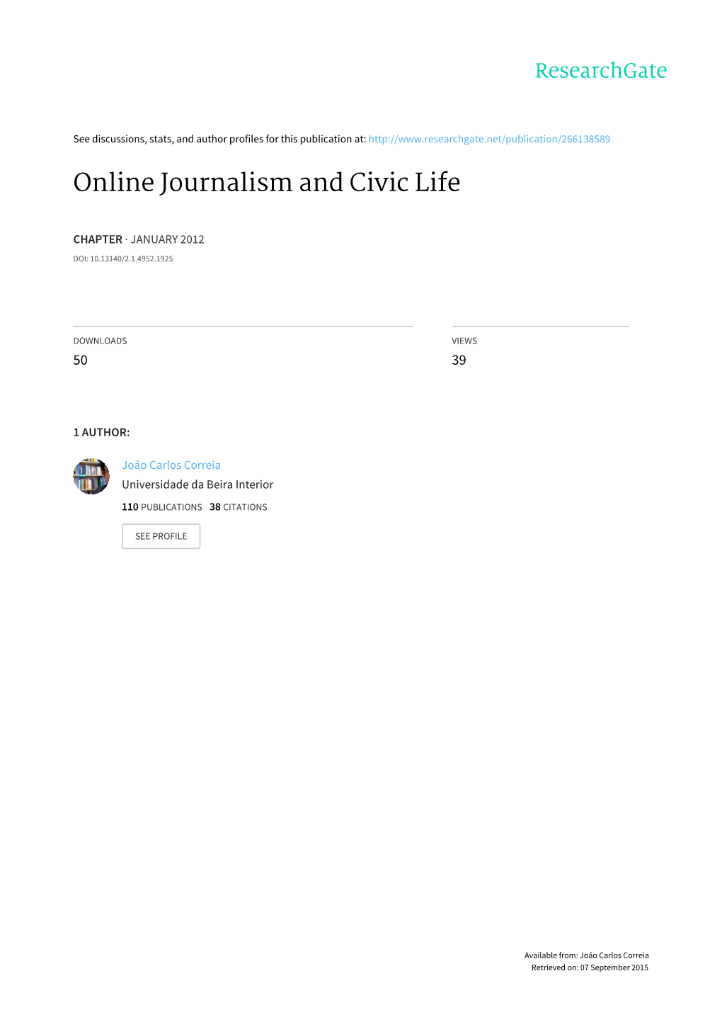 Online Journalism and Civic Life