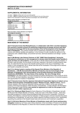 KAZAKHSTAN STOCK MARKET April 15 - 21, 2010