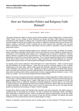 How Are Nationalist Politics and Religious Faith Related? Written by Nikita Malik