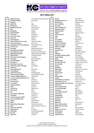 90'S Song List