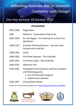 One-Day Seminar 18 October 2019