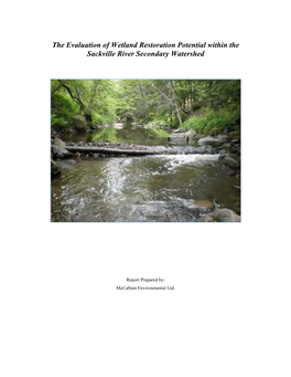 The Evaluation of Wetland Restoration Potential Within the Sackville River Secondary Watershed