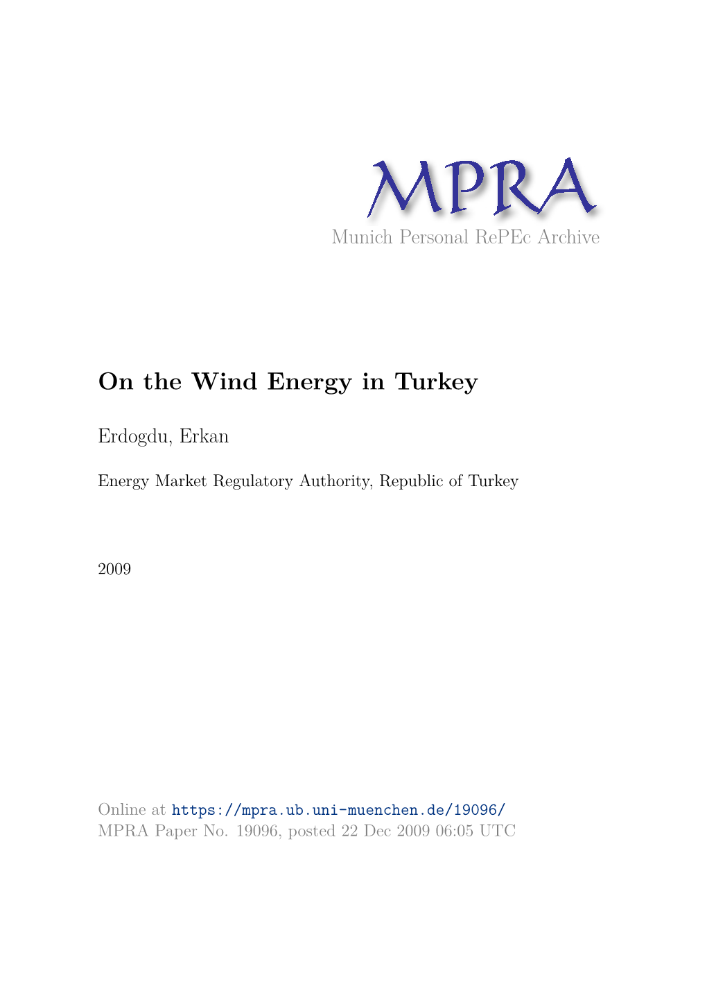 On the Wind Energy in Turkey