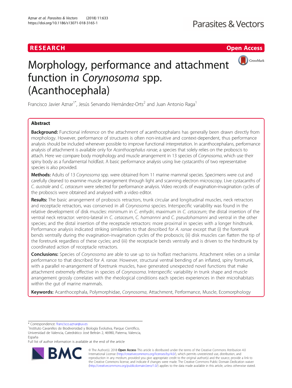 Morphology, Performance and Attachment Function in Corynosoma Spp