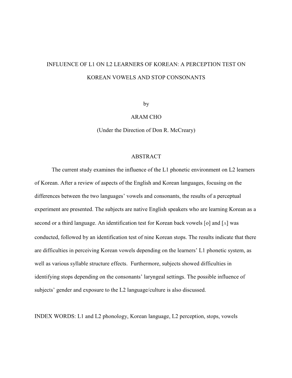 Influence of L1 on L2 Learners of Korean: a Perception Test On