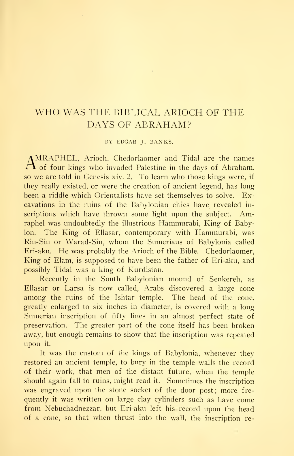 Who Was the Biblical Arioch of the Days of Ahraham?