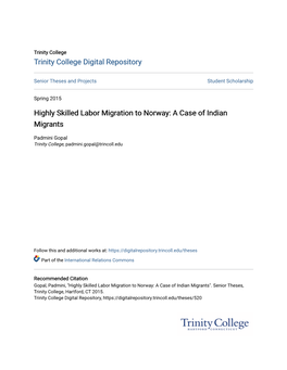 Highly Skilled Labor Migration to Norway: a Case of Indian Migrants
