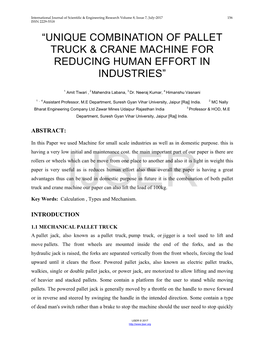 Unique Combination of Pallet Truck & Crane Machine For