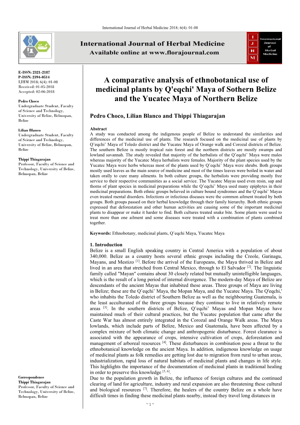 A Comparative Analysis of Ethnobotanical Use of Medicinal