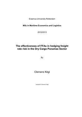 The Effectiveness of Ffas in Hedging Freight Rate Risk in the Dry Cargo Panamax Sector