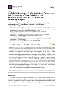 Antibiotic Resistance, Virulence Factors, Phenotyping, and Genotyping of Non-Escherichia Coli Enterobacterales from the Gut Microbiota of Healthy Subjects