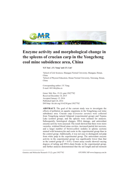 Enzyme Activity and Morphological Change in the Spleens of Crucian Carp in the Yongcheng Coal Mine Subsidence Area, China