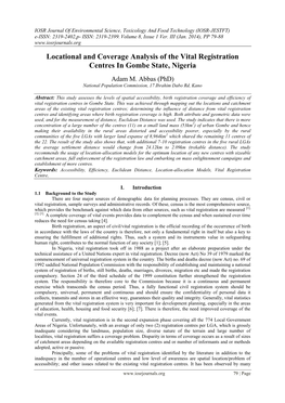 Locational and Coverage Analysis of the Vital Registration Centres in Gombe State, Nigeria