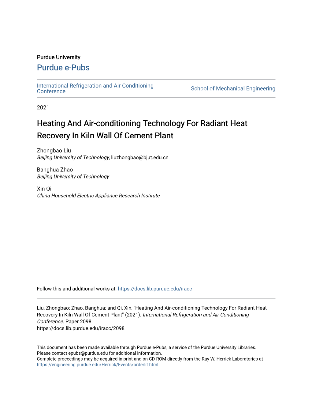 Heating and Air-Conditioning Technology for Radiant Heat Recovery in Kiln Wall of Cement Plant