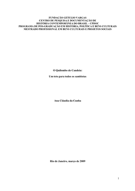 1 O Quilombo De Candeia: Um Teto Para Todos Os Sambistas Ana