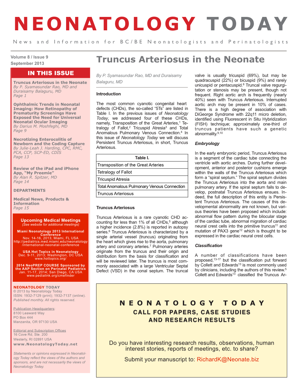 Truncus Arteriosus in the Neonate