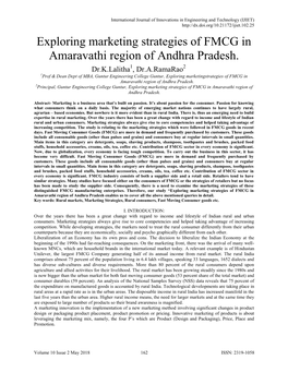 Exploring Marketing Strategies of FMCG in Amaravathi Region of Andhra Pradesh
