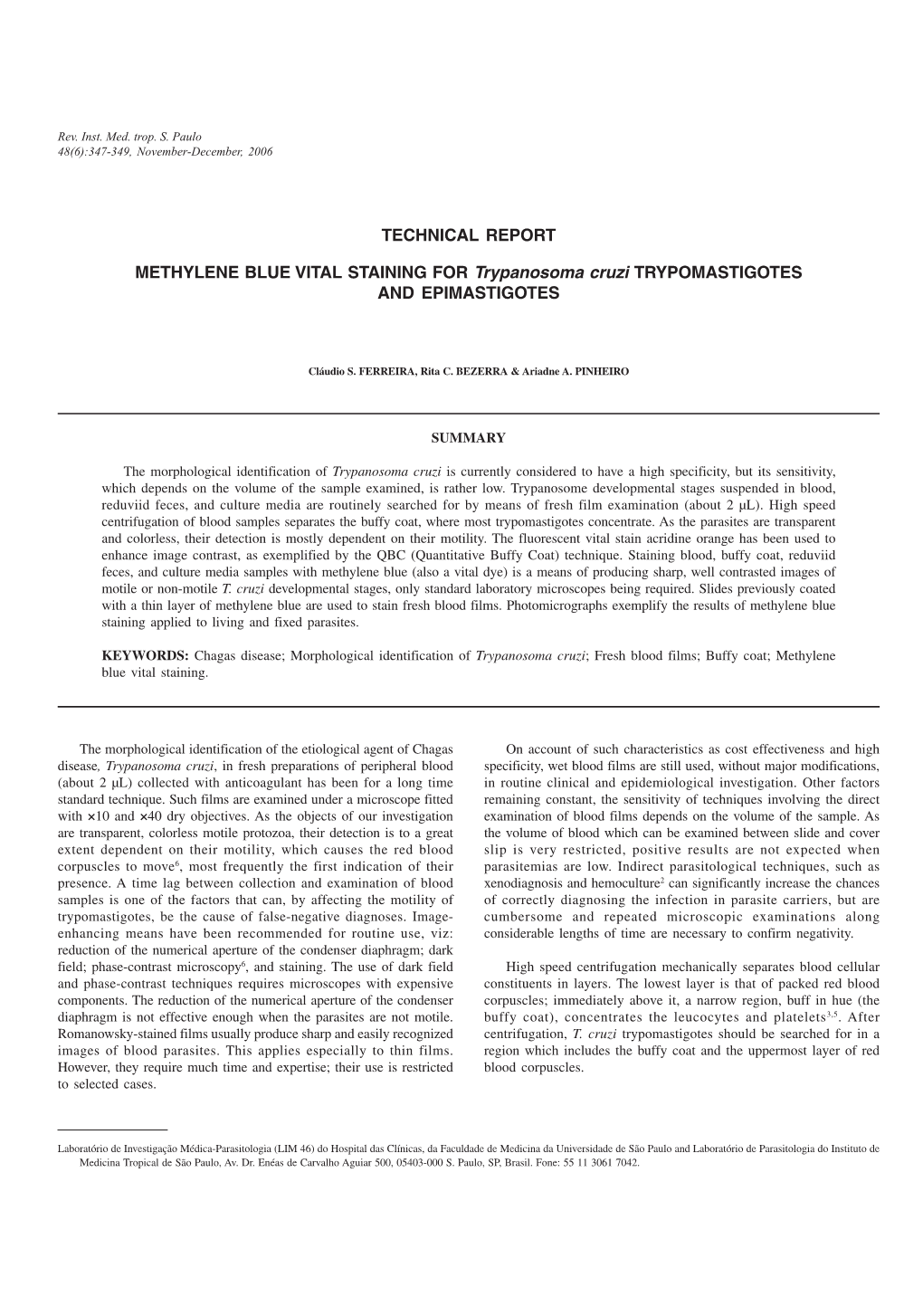 Technical Report Methylene Blue Vital Staining