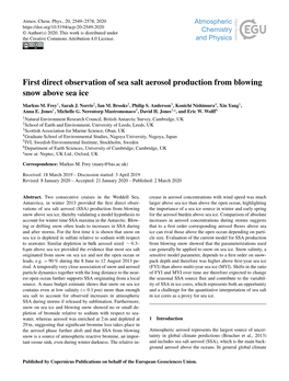 First Direct Observation of Sea Salt Aerosol Production from Blowing Snow Above Sea Ice