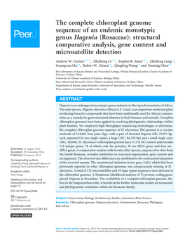 The Complete Chloroplast Genome Sequence of an Endemic Monotypic Genus Hagenia (Rosaceae): Structural Comparative Analysis, Gene Content and Microsatellite Detection