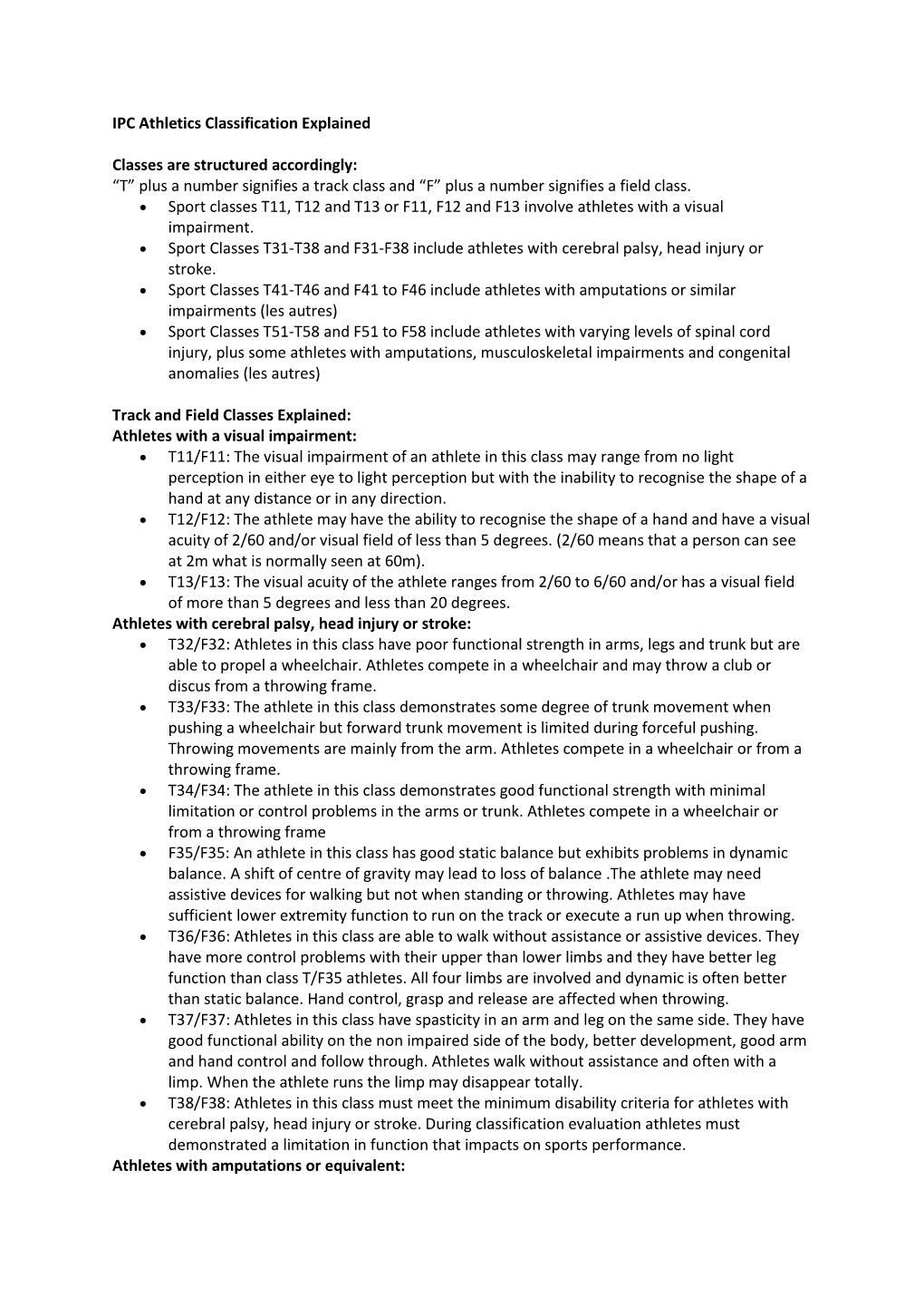 IPC Athletics Classification Explained Classes Are Structured Accordingly