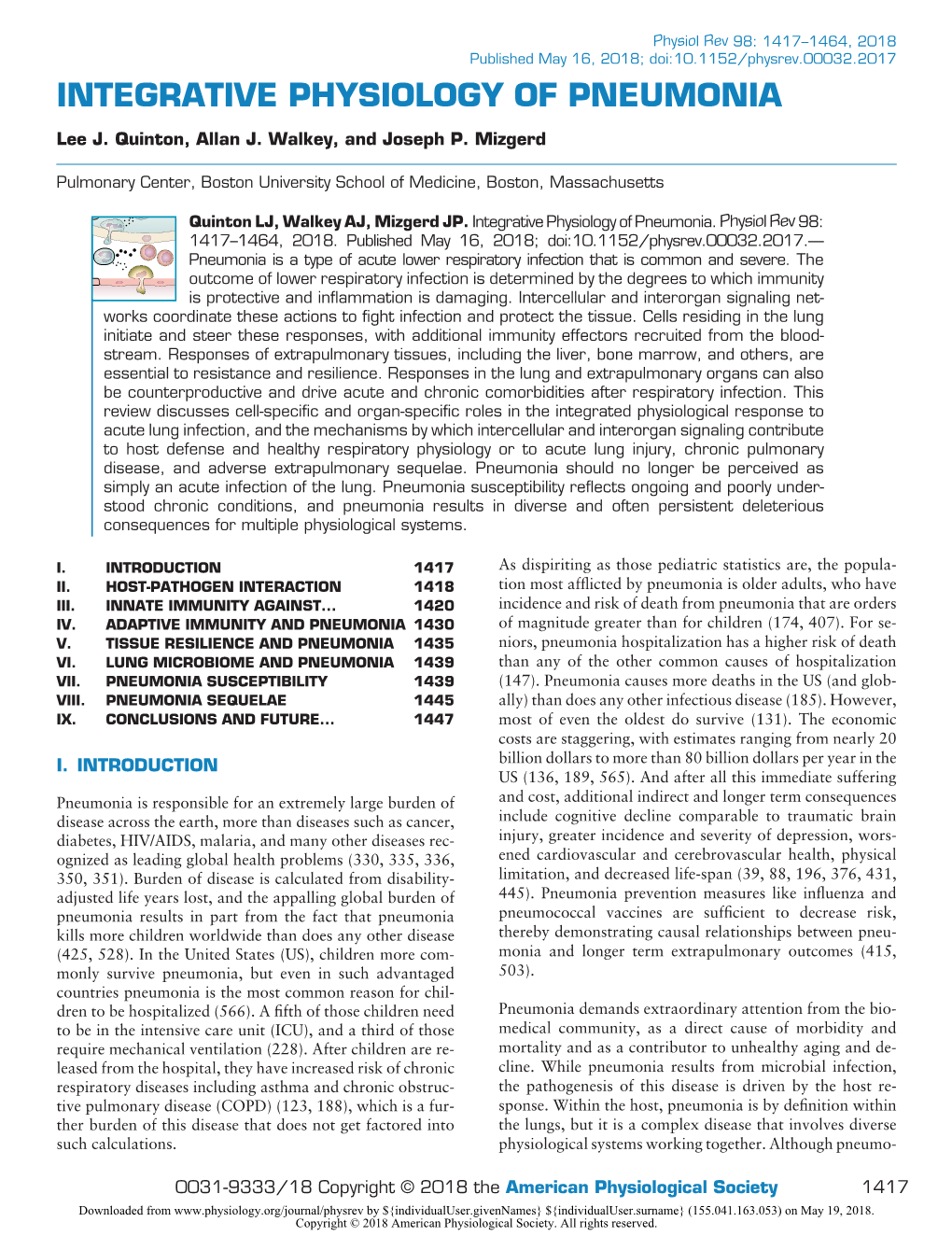 Integrative Physiology of Pneumonia