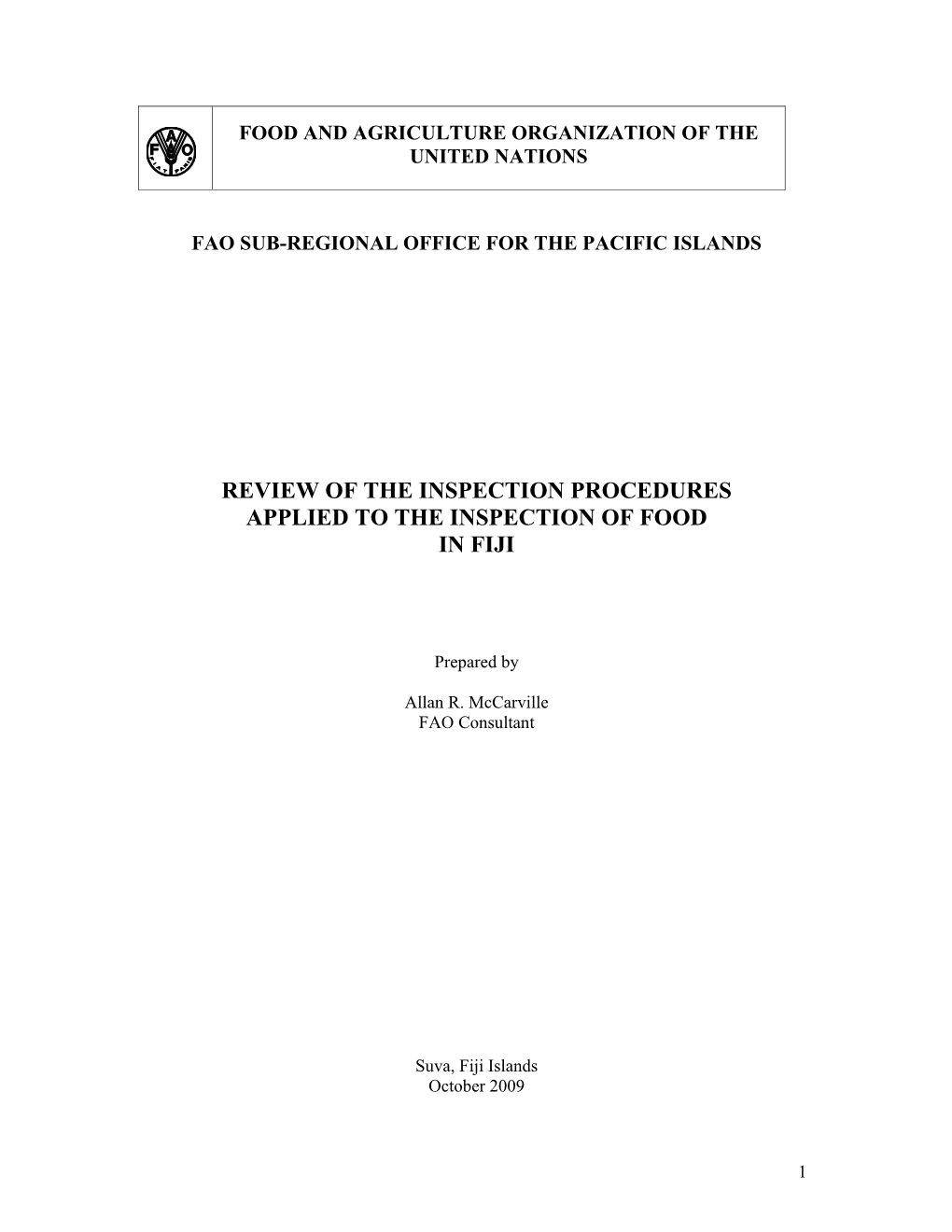 Review of the Inspection Procedures Applied to the Inspection of Food in Fiji