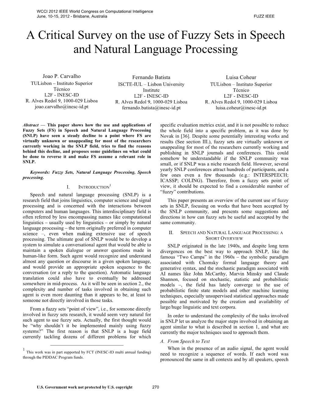 A Critical Survey on the Use of Fuzzy Sets in Speech and Natural Language Processing