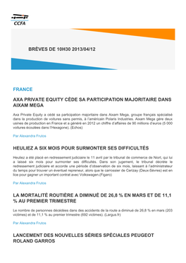 France Axa Private Equity Cède Sa Participation