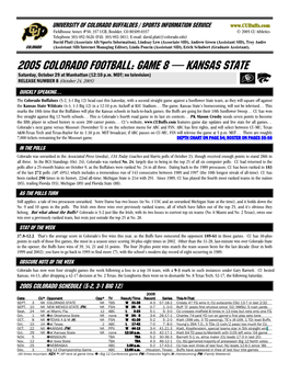 2005 COLORADO Football: GAME 8 — KANSAS STATE Saturday, October 29 at Manhattan (12:10 P.M