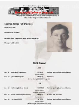 Fight Record Seaman James Hall (Peebles)