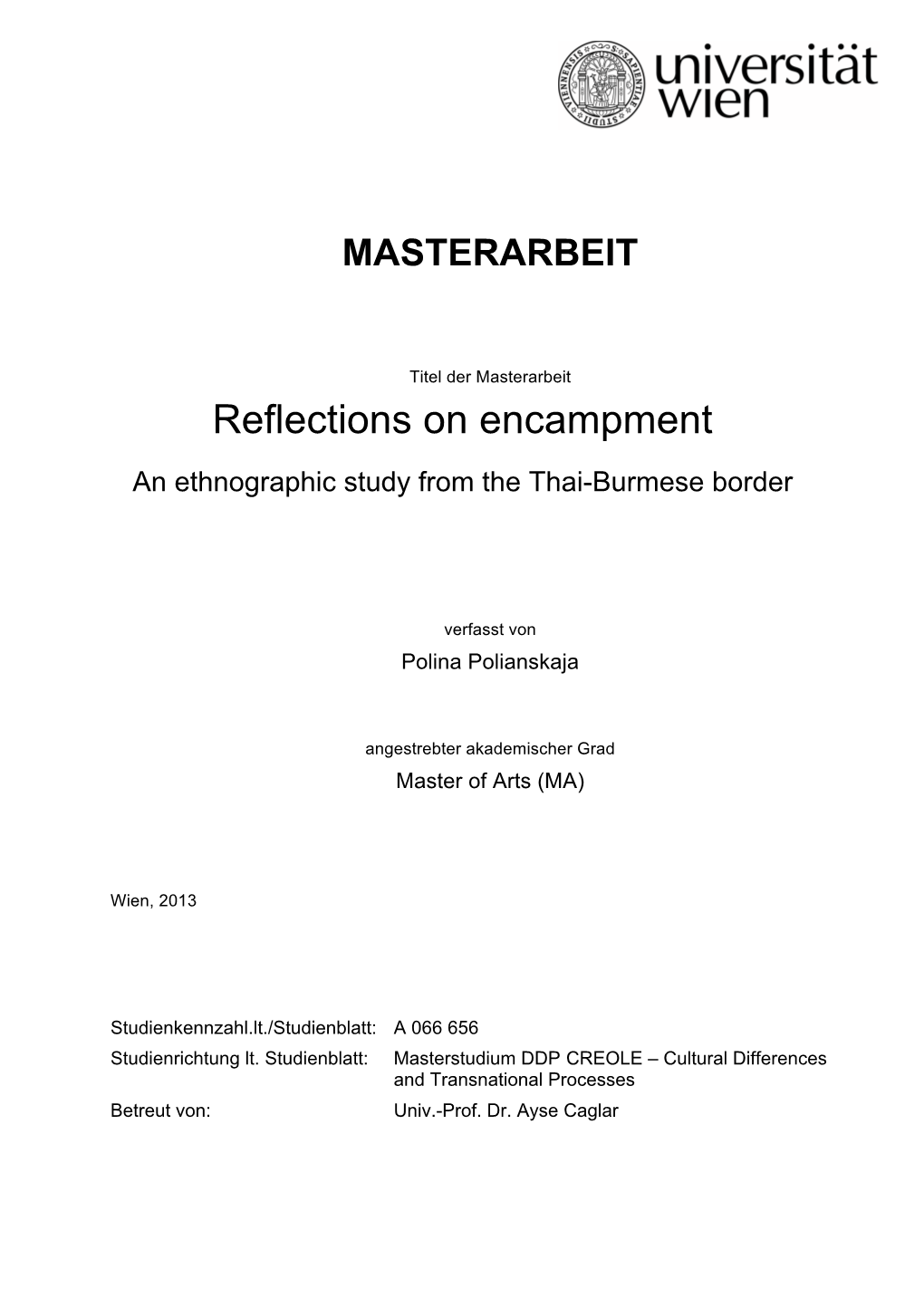 Reflections on Encampment an Ethnographic Study from the Thai-Burmese Border