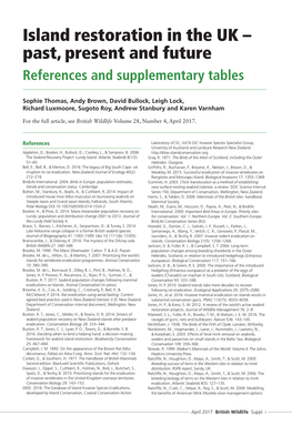 Island Restoration in the UK – Past, Present and Future References and Supplementary Tables