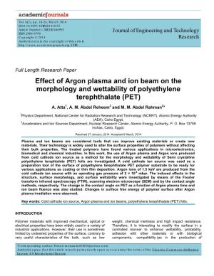 Effect of Argon Plasma and Ion Beam on the Morphology and Wettability of Polyethylene Terephthalate (PET)