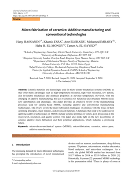 Micro-Fabrication of Ceramics: Additive Manufacturing and Conventional Technologies