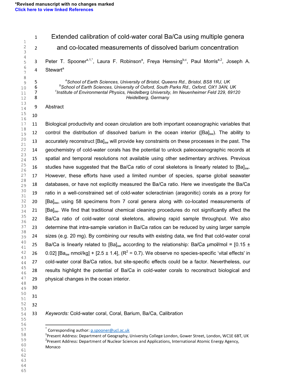 Extended Calibration of Cold-Water Coral Ba/Ca Using Multiple Genera 1 2 and Co-Located Measurements of Dissolved Barium Concentration 3